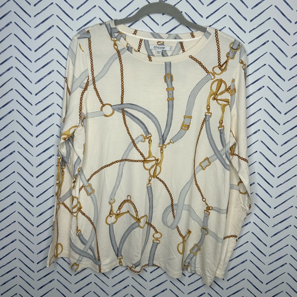 Chicos Touch of Cool Status Layering Tee Size Large Ivory - Picture 3 of 8